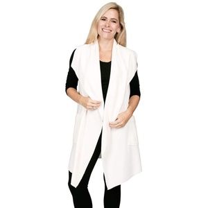 Le Moda Pocketed Open Front Fleece Vest Cardigan